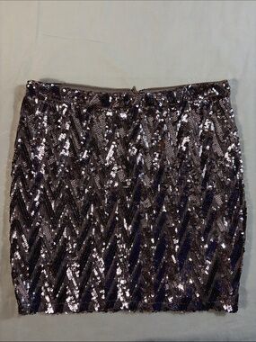 Party Wear NWT Bronze Gold Metallic Sequin Zig Zag Chevron Mini Skirt M